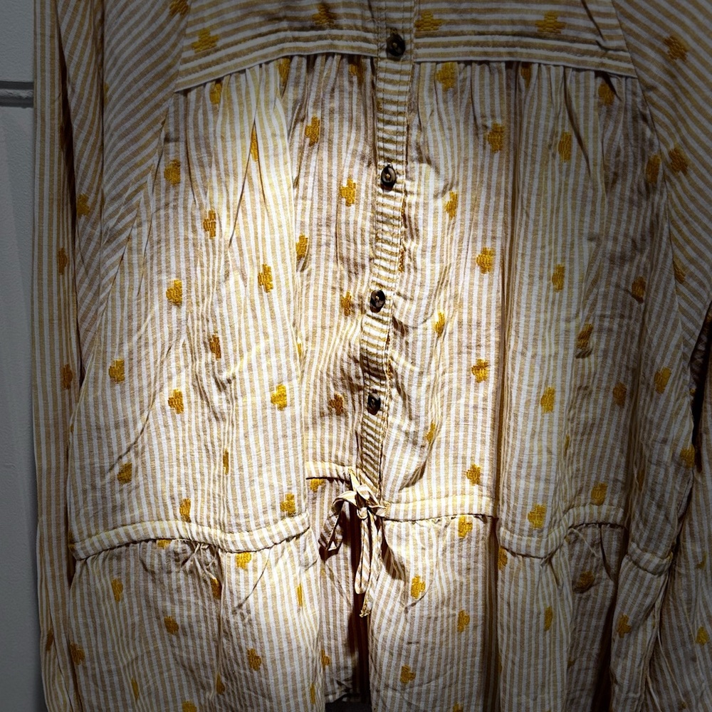 Cato Tan and Brown Striped Button-Up Blouse